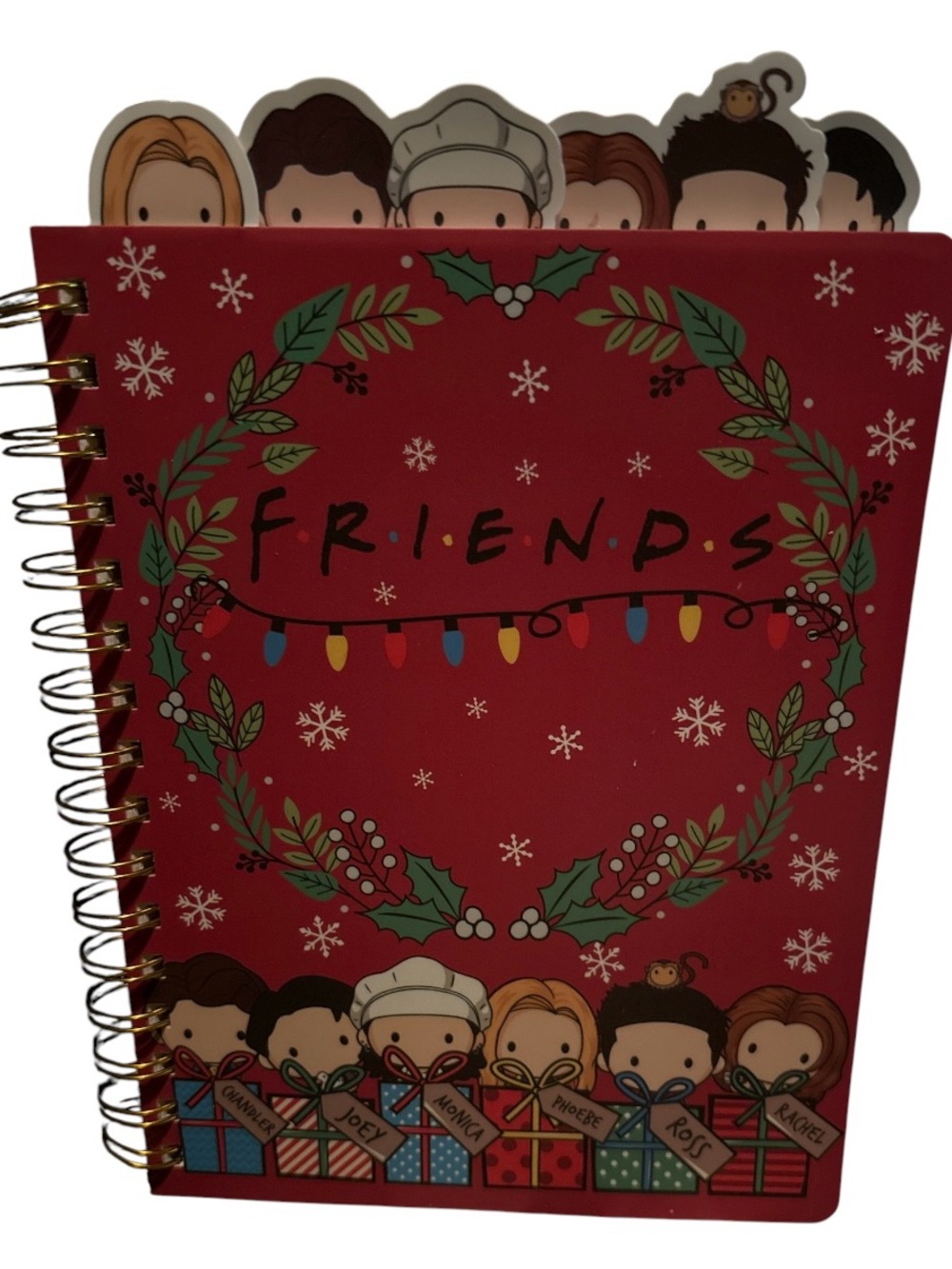 FRIENDS Red Holiday Spiral Notebook with Character Tab Cutouts